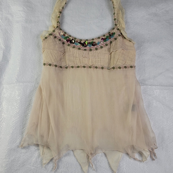 Mechant 100% Silk Womens Tank Top Large Floral Sheer Fairy Bohemian Indie - Picture 4 of 10